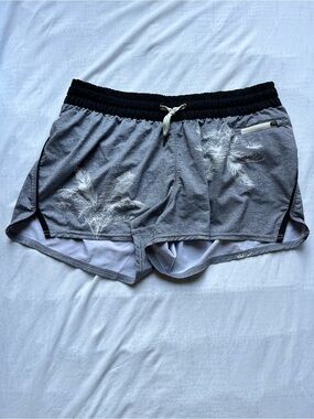 Vuori Gray Palm-Print Athletic Shorts with Black Waistband